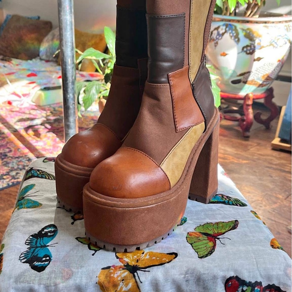 Stylish Brown and Tan Platform Boots